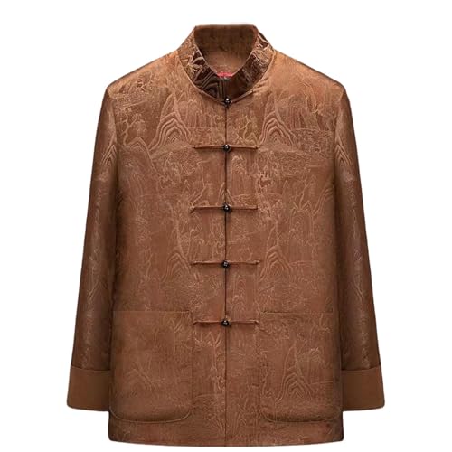 Tang-Costume homme en soie marron veste chic chinoise col montant