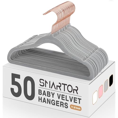 Image of Smartor Premium Baby Hangers Velvet for Closet 50 Pack Grey, 11.8" Durable Kids Felt Hangers Non Slip for Toddler, Baby Clothes Hangers for Infant/Childrens on Closet Storage
