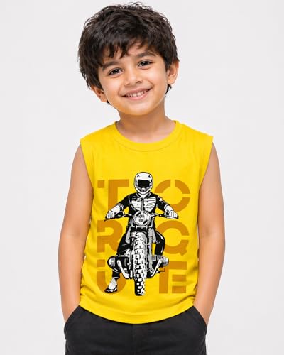 Image of Kuchipoo Boys Sleeveless Cotton Tshirts | Printed Round Neck Kids Tshirts for Summer Wear | Pack of 4