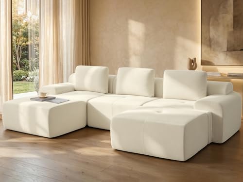 Image of 122 inch U Shaped Oversized Cloud Boneless Couch, Cloud Sectional Couches for Living Room, Modular Sofa High Back & Extra Deep Seat, No Assembly, Chenille(Warm White, 122 inch-U Shaped(3+2))