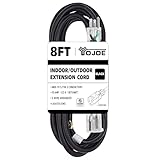 YOJOE 8 Foot 10/3 Lighted Outdoor Extension Cord - 10 Gauge 3 Prong SJTW Heavy Duty Black Extension