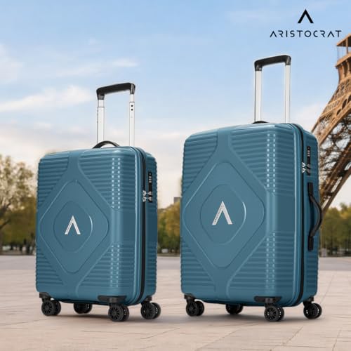 Image of Aristocrat Crystal Set of 2 Trolley Bag 55 & 66cm | S+M | Hard Luggage | 8-Wheel Suitcase for Travel | Combination Lock with Anti-Theft Zipper | Polypropylene | 3 Years International Warranty (Teal)
