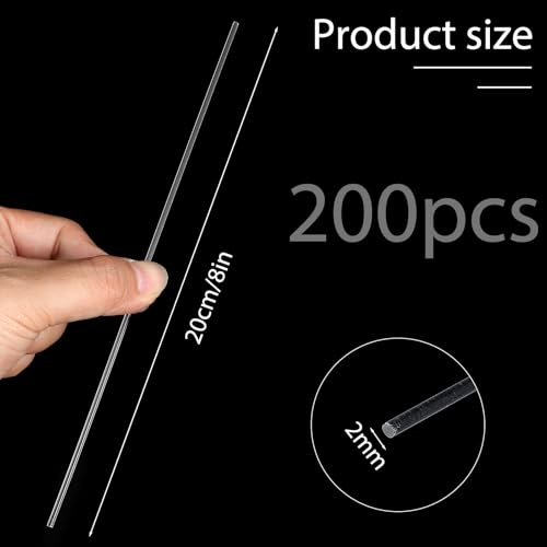 Image of 200 Pcs 8 Inch Clear Acrylic Rod 2 mm Clear-Acrylic Dowel Rods Cake Topper Sticks Clearly Round Plastic Rods Cake Dowels for Plant Stakes Curtain Pulls Retaining Rods Shower-Rod