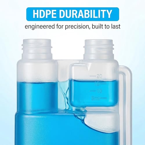 PYRUVAE 3 Stücks Doppelhals Dosierflasche aus HDPE, 120ml mit Dosierkammer 15ml, für Scooter, Motorrad, Universal