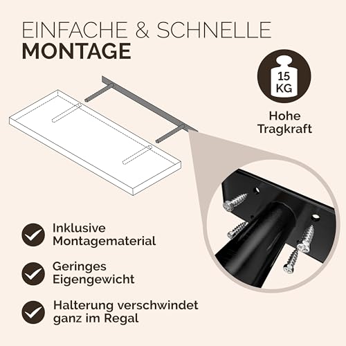 CASARIA Schweberegal 90cm, grau, 15 kg, verdeckte Wandhalterung – Ansicht 5