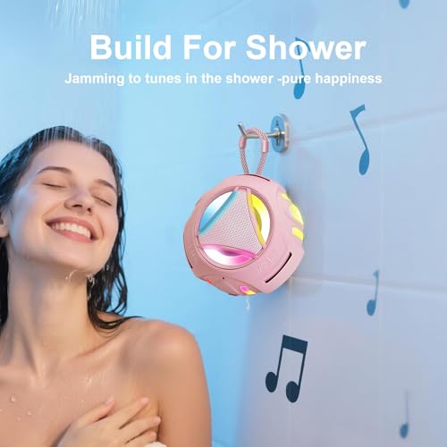 Image of Portable Bluetooth Speaker, IPX7 Waterproof Wireless Outdoor Speakers, Mini Shower Speaker, Floating, Built-in Mic, 24H Playtime with LED Lights,Loud HD Sound, Powerful Bass, Gifts for Unisex - Pink