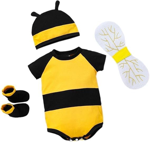 Paporich Newborn Baby Clothes, Little Bee Onesie With Wings, Suitable for 0-2 Years Old Boys and Girls, Summer Modelling Clothes, Lovely