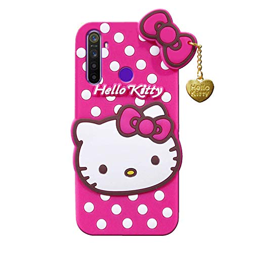 Image of Unirock Hello Kitty Back Case Cover for Realme 5S| 3D Cute Hello Kitty Case |Soft Silicone Rubber Back Cover with Pendant Kitty Cover for Realme 5S (Pink)