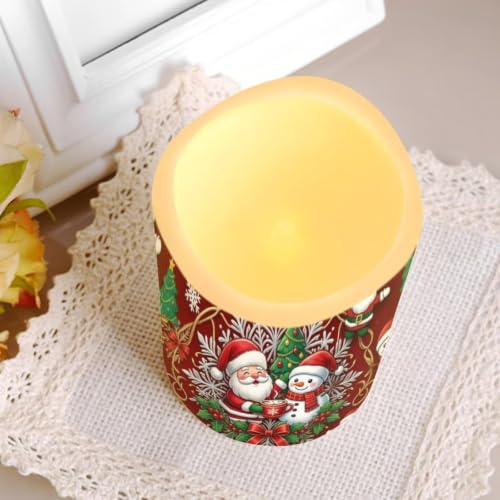 Image of Santa Christmas Color Changing Flameless LED Candles Set of 4 | Snowman Xmas Battery Operated Fake Candles, with Remote Control, Flickering Flame for Home Holiday Party Centerpiece Decor
