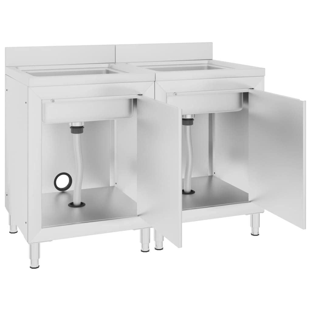 Mobiletto sottolavello in acciaio inox, 2 pezzi, 120 x 60 x 96 cm, con piedini regolabili, per gastronomia, ristorante, catering, hotel, cucina, grandi cucine, buffet