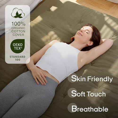 Image of ZonLi Japanese Floor Futon Mattress Full Size 75 inchx 54 inch, 100% Cotton Cover 2.5'' Thicken Tatami Mattress, Foldable Sleeping Pad, Portable Dormitory Tatami Mat, Roll Up Floor Lounger Bed for Adult