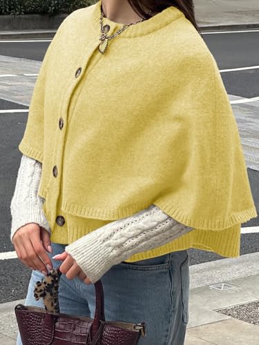 Image of Saodimallsu Womens Cropped Cape Cardigan Button Up Crew Neck Jacket Shawl Fall Trendy Knit Sweater