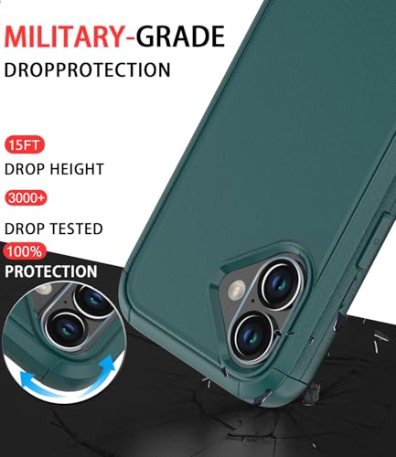 Image of Diverbox for iPhone 16 Plus Case [Shockproof] [Dropproof] [Tempered Glass Screen Protector + Camera Protectors] Heavy Duty Protection Phone Case Cover for Apple iPhone 16 Plus (Dark Green)