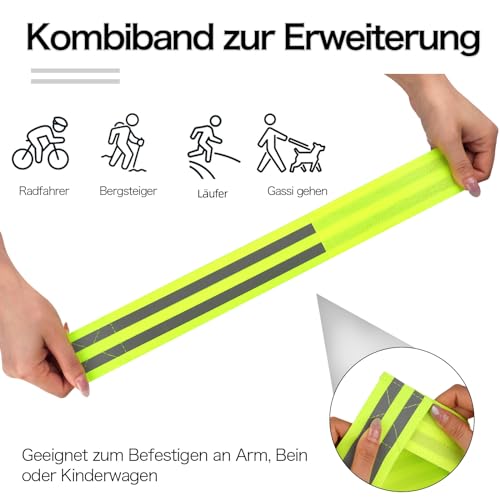 Tikplus Reflektorband, 4er Set Elastisch Fahrrad Reflektierende Bänder, Klettverschluss Reflektorbänder, Sicherheit Leuchtband für Outdoor-Joggen, Kinderwagen, Radfahren, Schwarz und Leuchtendes Grün