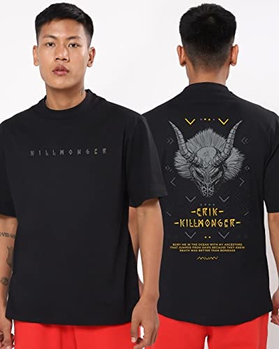 Image of Bewakoof Men's Graphic Printed 100% Cotton T-Shirt - Oversized Fit, Round Neck, Half Sleeves