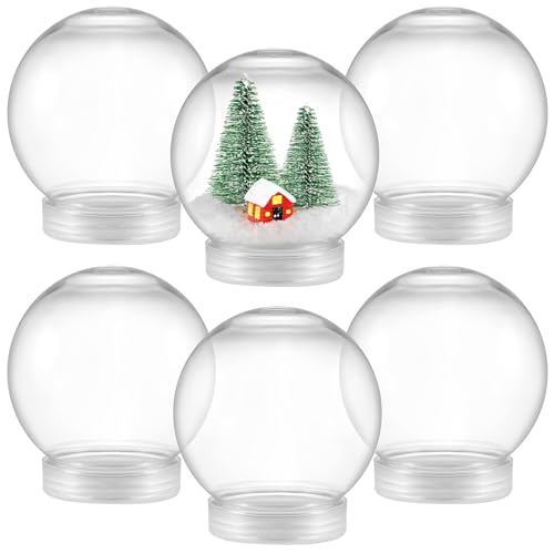 6 Pieces DIY Snow Globe Water Globe 3.6 Inch Clear PET Plastic with Screw Off Cap for DIY Crafts Christmas Decoration