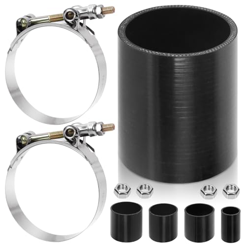 Swpeet 7Pcs 2.5 Inch - 63mm 4-Ply Reinforced Straight Silicone Hose with 72-80mm T Bolt Hose Clamp and 6mm Hex Nut Kit, Automotive Pure Silicone Hose for Turbo Intake Intercooler
