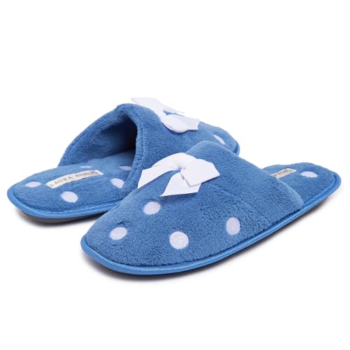 Image of Laura Ashley Ladies Embroidered Soft Terry Scuff Slipper