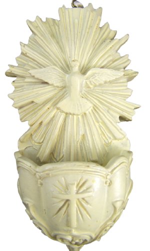 CB Catholic Confirmation Holy Spirit Dove 5 Inch White Resin Hanging Holy Water Font