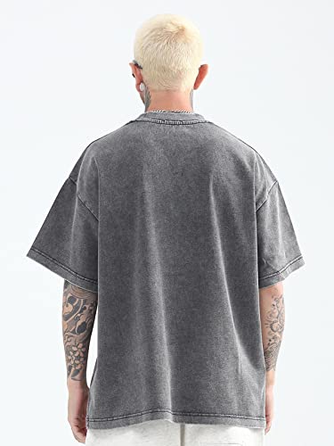 Image of Men's Oversized Cotton T-Shirts Loose Fit Vintage Washed Tee Unisex Short Sleeve Casual Shirts Tops