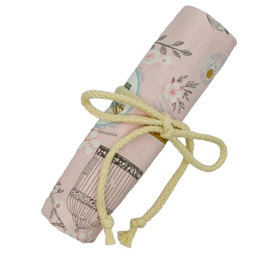 Image of Lopenle Butterfly Colored Pencil Wrap Canvas Floral Roll Up Holders Birds Pencil Organizers for Artist Coloring Travel Storage with 24 Slots(Flower Butterflies Birds)