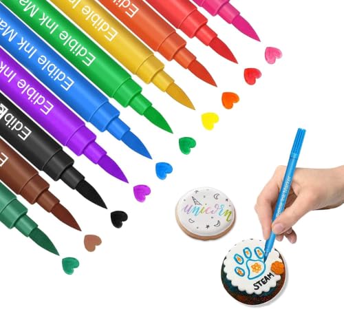 Cycayit 10-Pack Edible Ink Markers – Edible Ink Pens，Dual-Tip Edible Markers for Cookies, Cupcakes, Fondant, Easter Eggs &amp; Party Decorating – Food Coloring Pens Ideal for DIY Desserts &amp; Custom Designs