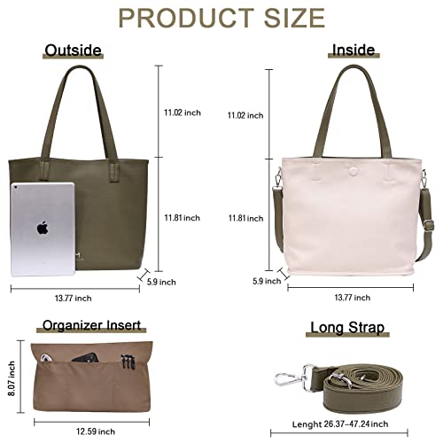 Green Tote Bag, Mother's Day Gift Reversible Tote Handbags With Purses Organizer Insert Satchel Leather Shoulder Bag #TOP3