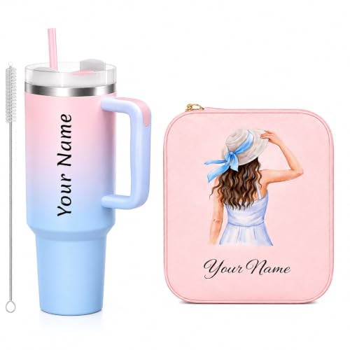 Image of Zephorus Personalized Stainless Steel Tumbler with Handle, 1200ml Capacity, Black Insulated Travel Mug with Straw, Custom Name Design (Custom Candy 2nd+ Modern Girl)