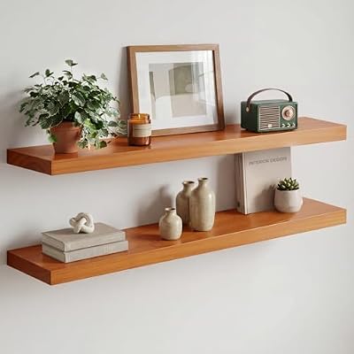 Homeforia Estantes flotantes de roble de 36 pulgadas de largo, estante flotante de madera real maciza de 36 pulgadas para pared de habitación, estantes de cocina de madera de roble miel de 36 pulgadas