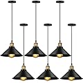 Retisee 6 Pieces Industrial Pendant Lights E26 E27 Base Farmhouse Lampshade for Hanging Light Vintage Metal Shade Fixtures Barn for Kitchen Dining Room Home Bar Foyer(Black)