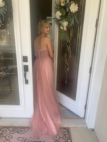 Wchecalino Glitter Tulle Prom Dresses Long 2025 Spaghetti Straps Sweetheart 3D Flowers Evening Party Gowns with Slit - Image 7