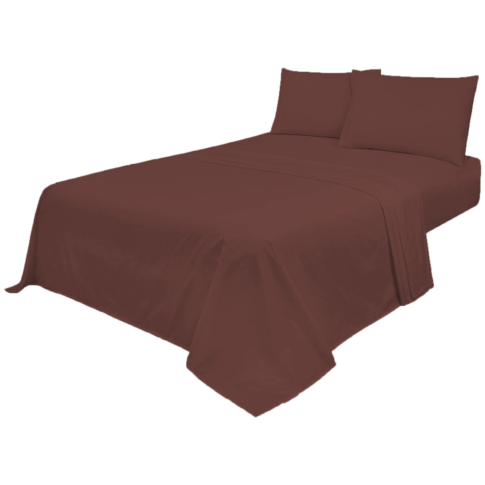 Voice7 Non Iron Chocolate 3pc Sheets Set (Fitted Sheet + Flat Sheet + One Pillow Case) Percale Super Poly Cotton Bedding Sets (Chocolate, Single) โ image 1