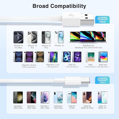 Image of Car Carplay Cable USB to USB C Cable for iPhone 16 15 Pro Plus Pro Max,3-Pack 3.3FT USB A to USB C Cable for iPad Pro /Air /Mini,for Samsung S24 /S23 /S22 /S21,for MacBook Pro /Air and More
