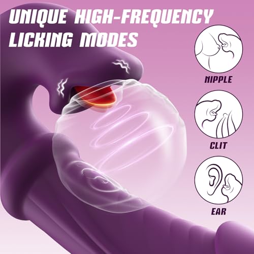 Image of Toendi Purple Thrusting Vibrator, G Spot Clitoral Stimulator Adult Sex Toys | 4-in-1 Thrusting, 7 Realistic Dildo & Sliding Ring, 10 Licking Vibration Modes, G Spot Clitoral Stimulator, For Couples
