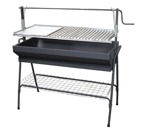 Alqbaio Barbacoa con Plancha y Parrilla de 80 cm de Largo | de Carbón o Leña para Exterior | Modelo Grande para Jardín | Cocina al Aire Libre