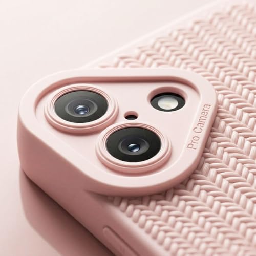 Image of amazon basics Luxury 3D Knitted Texture Soft Silicone Back Cover for iPhone 16 | Slim Fit Shockproof Case with Camera Protection & Non-Slip Grip - Pink