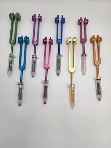 Yantra Chakra Weighted Tuning Fork Set Of 8 With Acrylic Gem Fused Removable Wand For Oil Massage Acupressure Alternative Therapy Healing Relaxation #TOP1