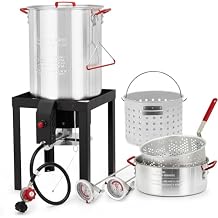 30Qt Turkey Deep Fryer &10Qt Fish Fryer Kit Aluminum Seafood Crawfish Boiler Pot,38000 BTU Outdoor Propane Stove Burner Stand for 20 Lb Turkey