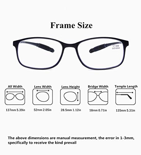 DOOViC Blue Light Blocking Computer Reading Glasses +4.0 Black/Rectangle TR90 Flexible Frame Lightweight Readers Glasses for Men/Women - Image 2