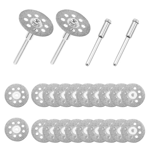 20 Piezas Mini Discos Diamante, Disco de corte de diamante & Mini Hoja de Sierra Circular para Dremel con Vástago de 3 mm para Cortar Piedra, Vidrio, Cerámica, Metal