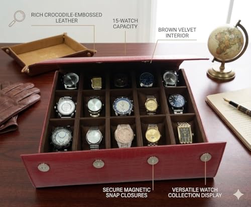 Image of essart Luxury Watch Storage Case - Premium Leather Organizer Box for Exclusive Timepieces, Elegant Display & Protection for Collectors (WR-101-XV-Maroon)