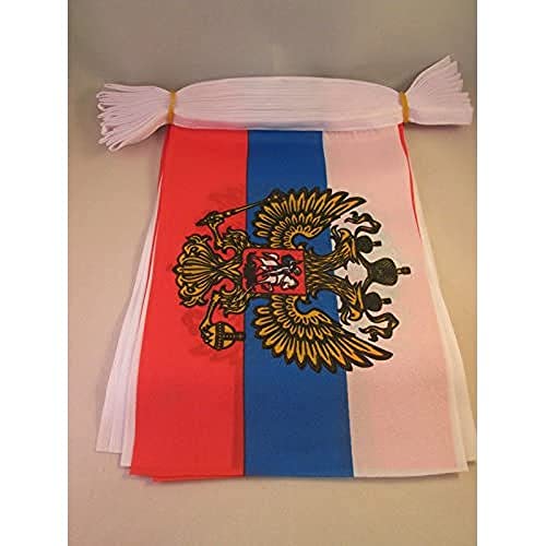 Image of AZ FLAG Russia with eagle 6 meters BUNTING Flag 20 flags 9'' x 6'' - Russian coat of arms STRING flags 15 x 21 cm
