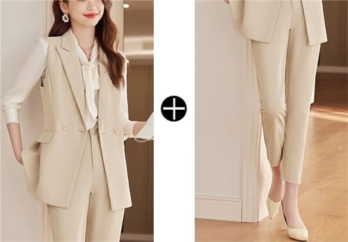 2 Piece Women Sleeveless Career Suit Formal Wear Women Vest Office Summer Ladies Suit Set3