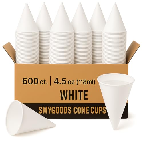 Smygoods Disposable White Paper Cone Cups (Pack of 600-4.5 oz) Eco-Friendly Leak-Proof Ideal for Events Water Coolers Quick Hydration & Efficient Cleanup