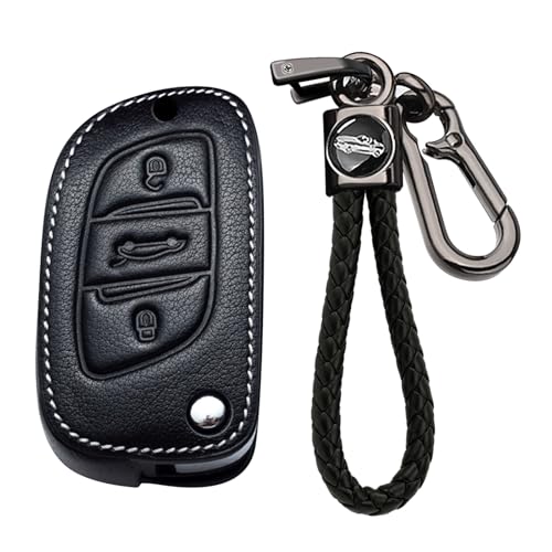 Étui de clé en cuir pour Peugeot 308 et Citroën C3 noir