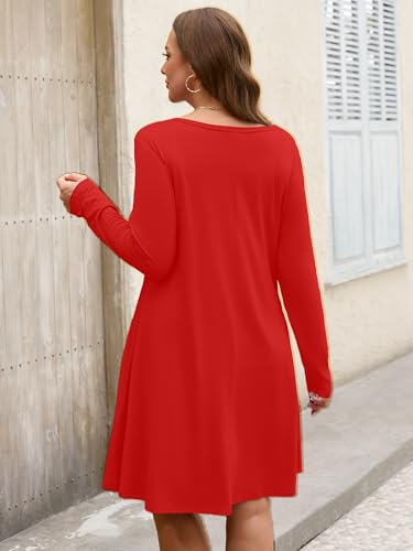 Image of AusLook Women's Plus Midi Dress Long Sleeve Crew Neck A-Line Swing Flowy Vacation Fall Wedding Guest Dresses with Pocket 1-5X