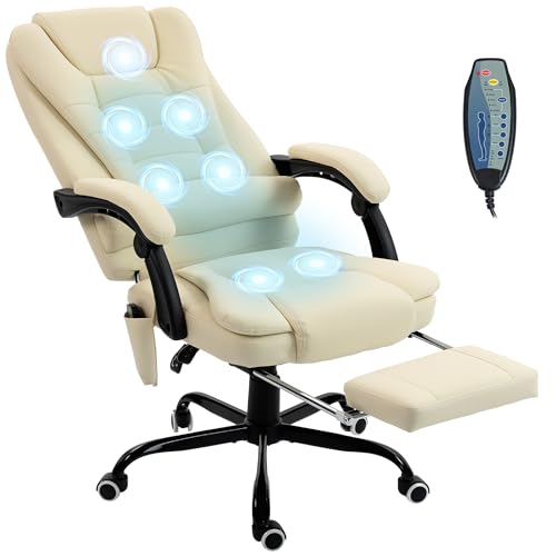 Vinsetto Fauteuil de Bureau massant, Chaise de Bureau, Chaise Ergonomique avec Hauteur réglable, Dossier inclinable et télécommande Filaire, Repose-Pieds...