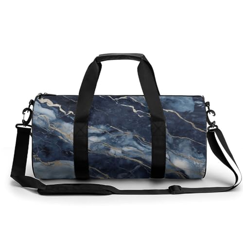Marble Navy Blue Mixed Gym Bag for Men Women, Sturdy Oxford Cloth Travel Bags with Removable Shoulder Strap, Waterproof Duffel Bag for Fitness, Travel, Yoga