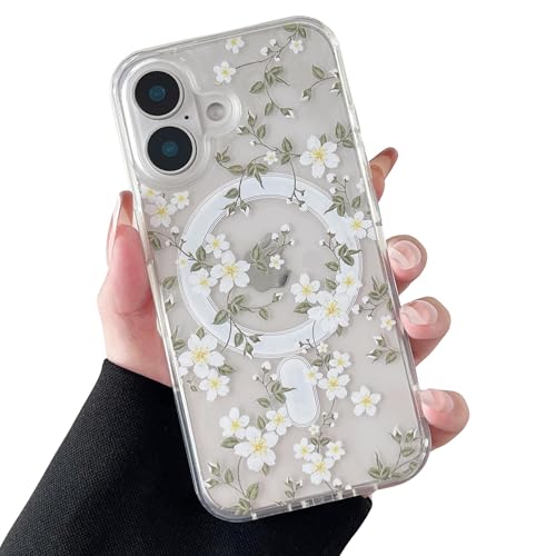 ZTOFERA Magnetisch Hülle für iPhone 17, Transparent Soft Handyhülle mit Blume Muster Kompatibel mit MagSafe Kabellosem Laden, Stoßfeste Schutzhülle- Große Weiß Blume