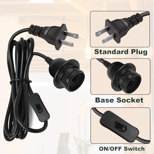 Jimosoon Plug in Pendant Light Cord, Hanging Lantern Extension Cord with Bulb Socket E26 E27 with On/Off Switch, Socket Rings, UL Approval, 16Ft, Black, 4 Pack by Jimosoon - Image 3